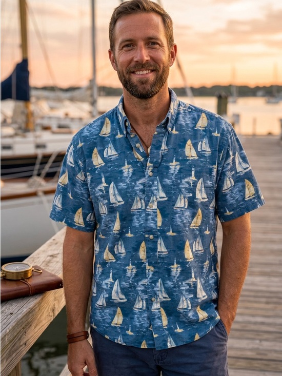 Natural Issue Other - Natural Issue Sailing Shirt Mens Large Blue Nautical Boats Button Up Cotton Vtg